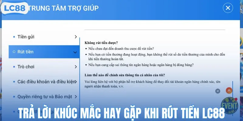 Trả lời khúc mắc hay gặp khi rút tiền LC88